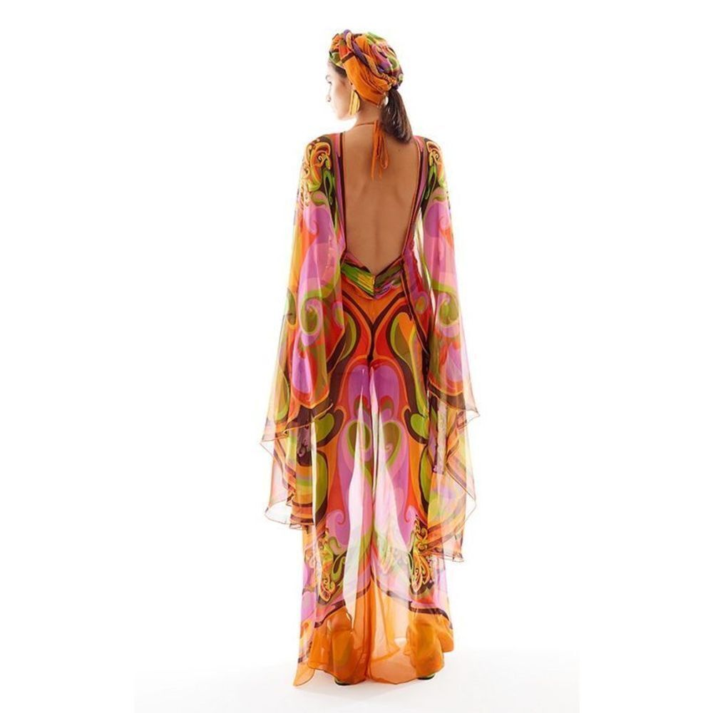 RAISA VANESSA PRINTED CHIFFON JUMPSUIT WITH DEEP NECK AND GOLD BUCKLE $2,290 - Picture 6 of 14